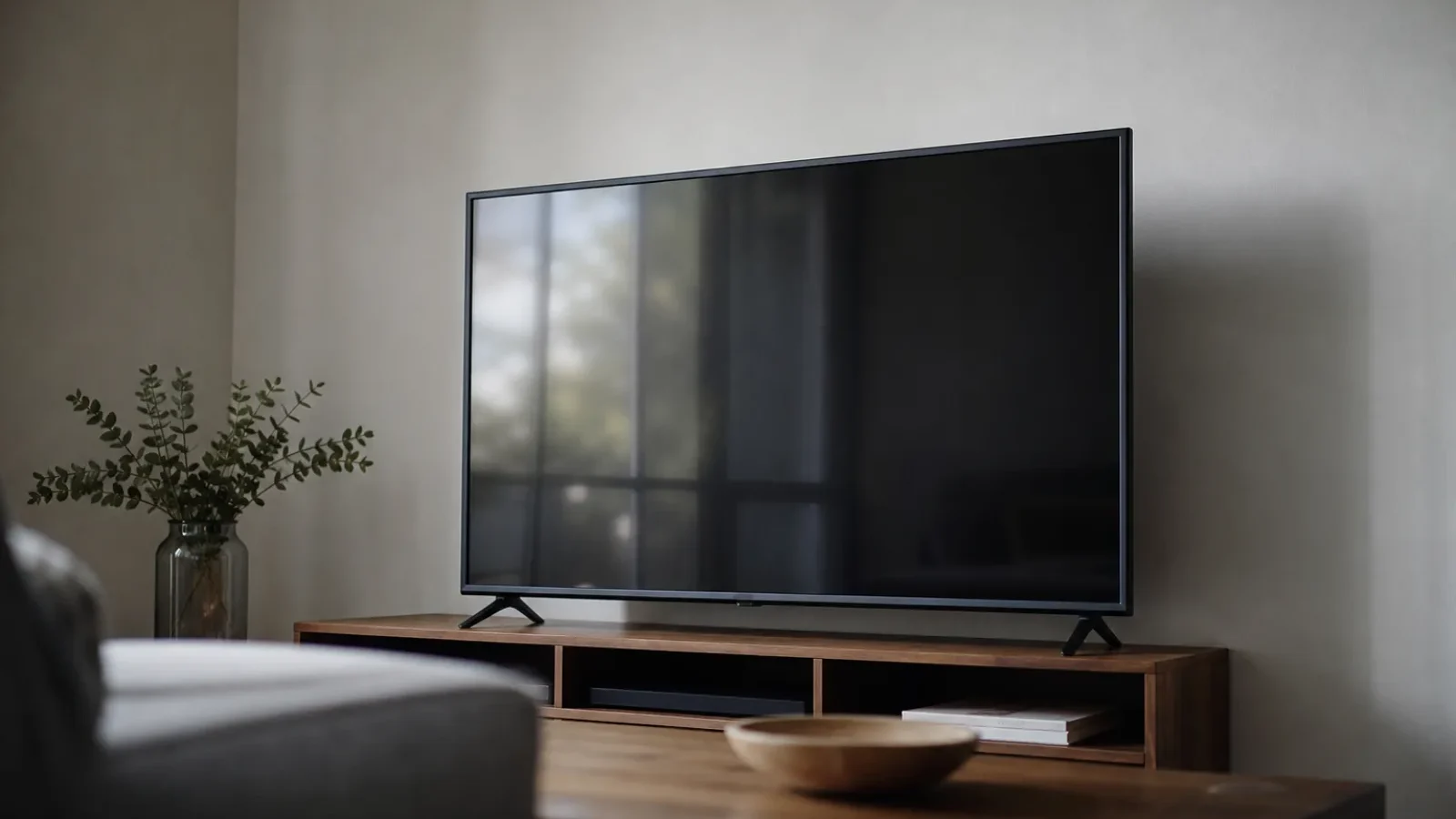 Dunkler Fernseher in einem Wohnzimmer