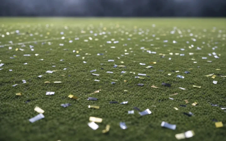 Konfetti auf dem Rasen nach einem Finale