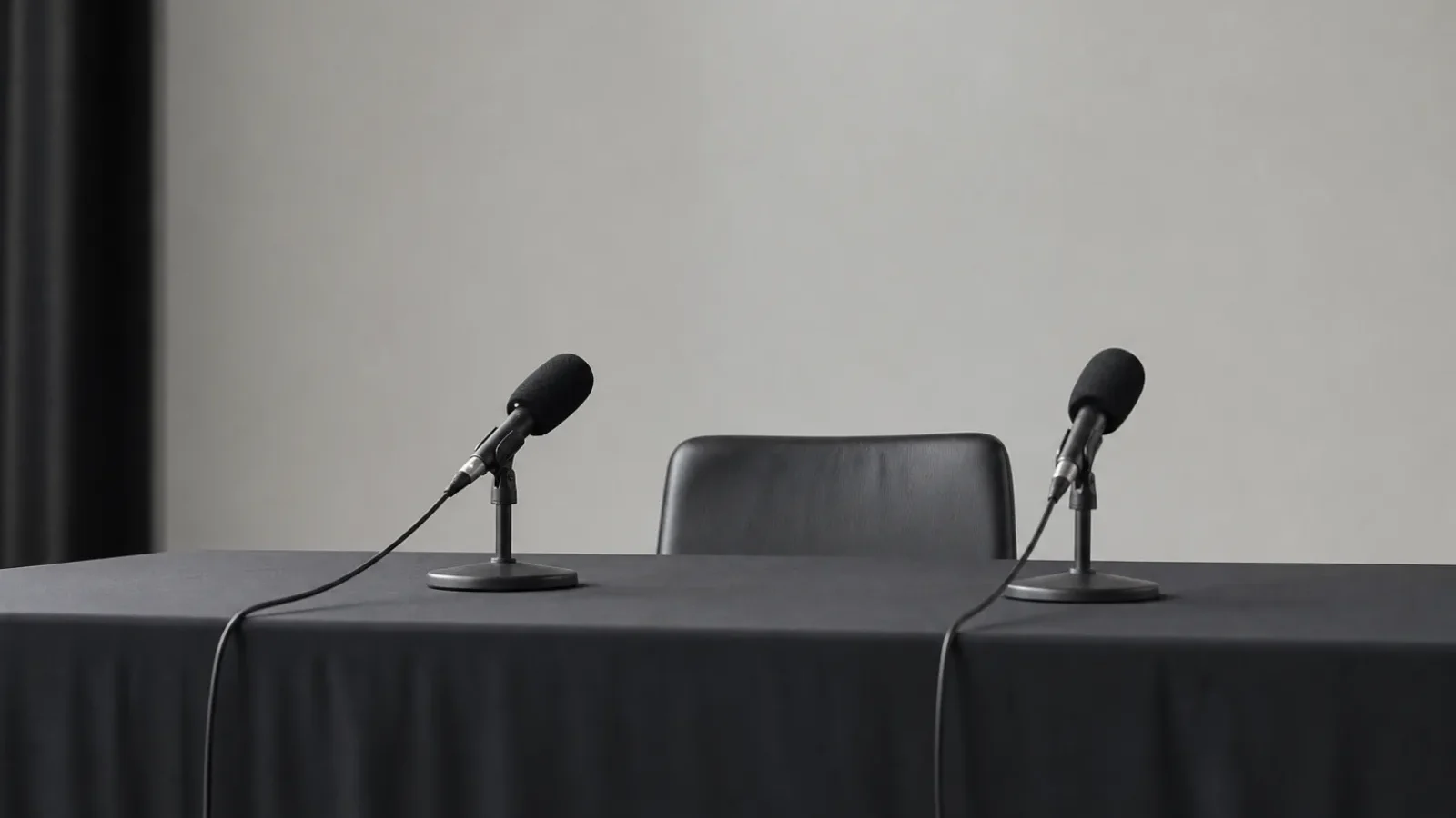 Leerer Tisch bei einer Pressekonferenz