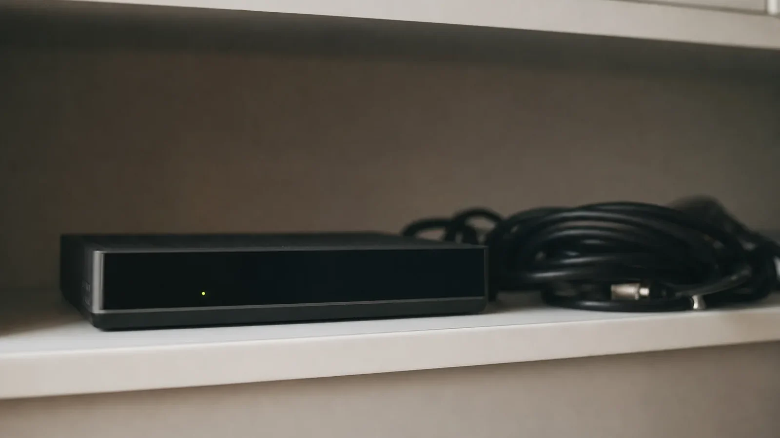 Receiver mit Kabeln im Regal