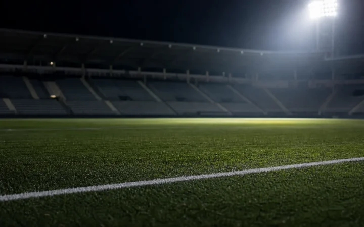 Flutlichtspiel in einem leeren Stadion