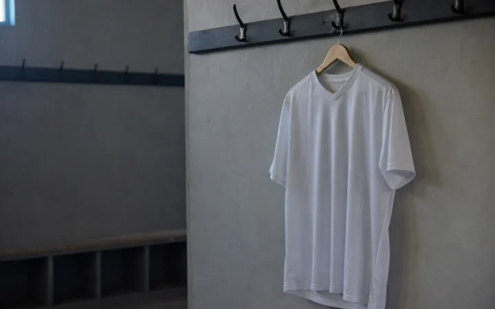 Trikot auf einem Bügel in der Kabine